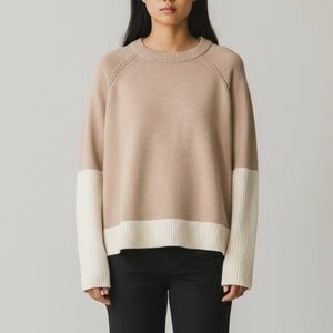 AMOUR VERT Merino Wool Colorblock Sweater Tan Cream Size XS